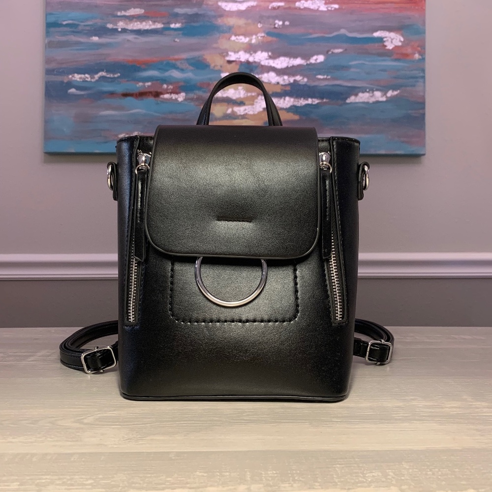 O-Ring Style Black Mini Backpack and Handbag